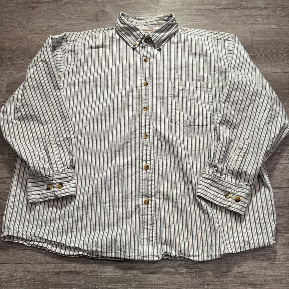Vintage Schmidt Shirt Men 2XL Blue White Striped Cotton Workwear Rugged Heritage